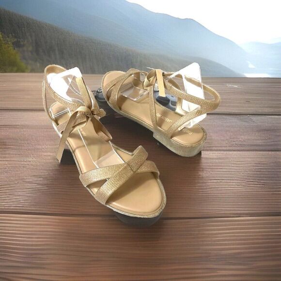 Melissa Jason Wu Womens Sz 7 Summer Sandals Glitter Bronze Tie Up Open Toe Vegan - Picture 7 of 13